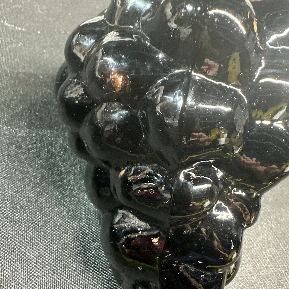 Vintage Dark Purple Glass Grape Clusters Set of 2 Red Glow Green Leaves Decor